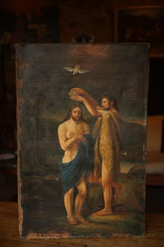 Large 18th Century Painting of the Baptism of Christ