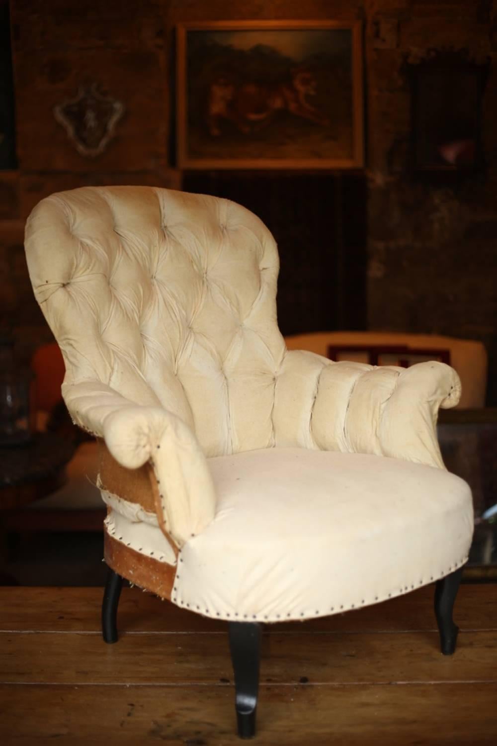 Pair of Napoleon III Buttoned Back Armchairs 1