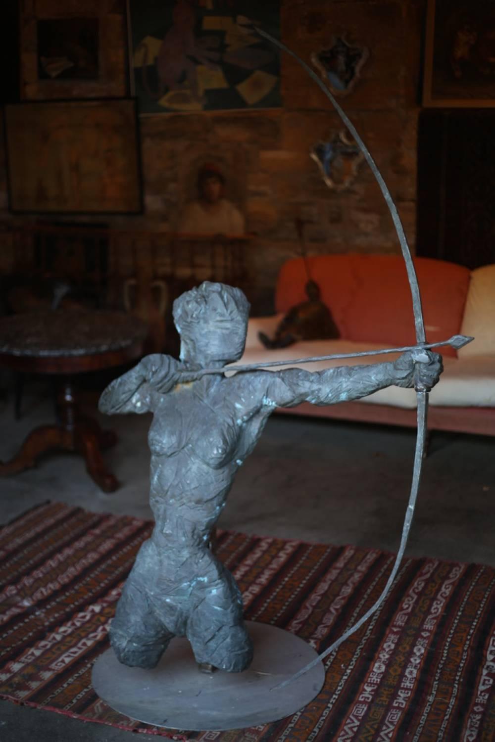 This is a stunning bronze of Diana the Huntress. It is a huge size making it a great statement piece for inside or out. The quality of the piece is very high. Made from bronze in a contemporary almost abstract way by the artist 'Qadri'. It is
