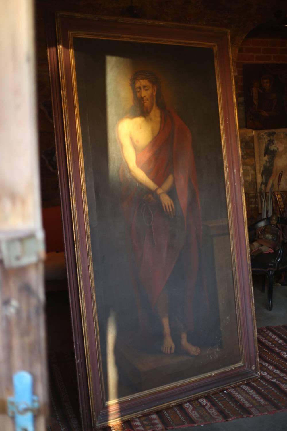 This is a truly special piece of religious art. Massive size. It came from a Sunday school in Yorkshire where it had hung its entire life before being sold to a private collector where I purchased it. It is in beautiful condition with light wear to