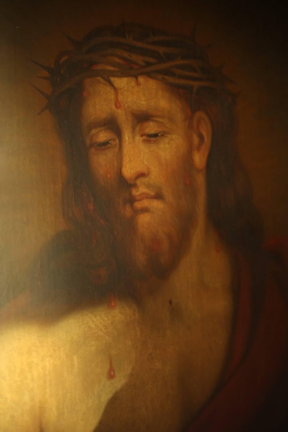 Baroque Huge 19th Century Oil on Canvas Painting of Christ For Sale