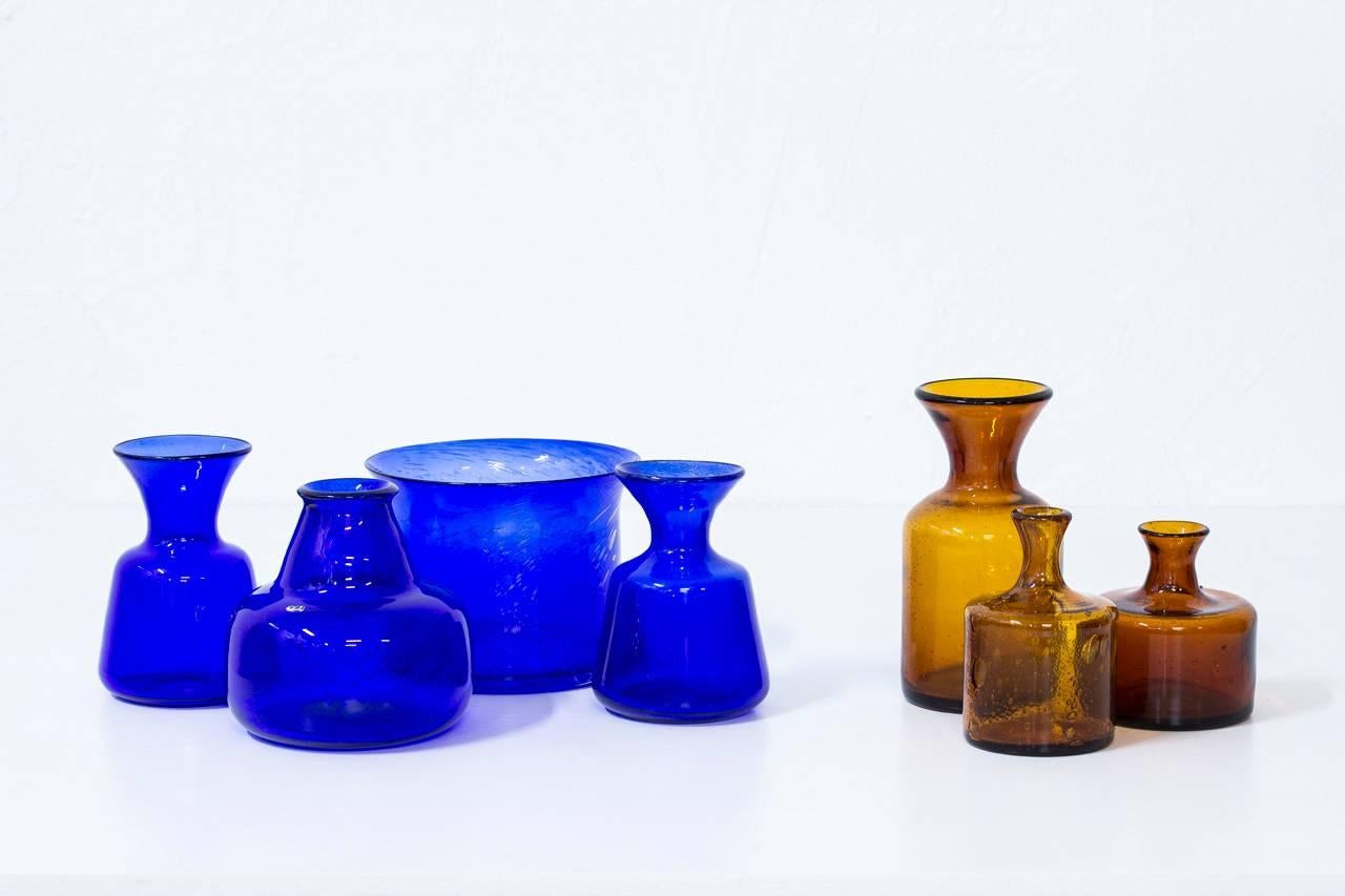Scandinavian Modern Erik Höglund Set of Seven Glass Vases, Sweden, 1950s