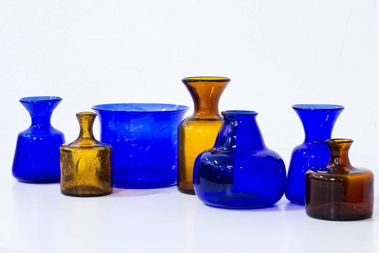 Swedish Erik Höglund Set of Seven Glass Vases, Sweden, 1950s