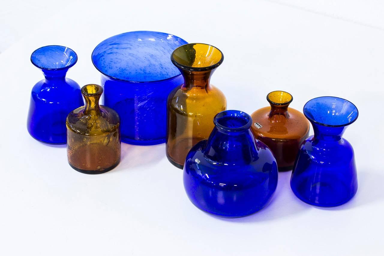 Erik Höglund Set of Seven Glass Vases, Sweden, 1950s In Excellent Condition In Stockholm, SE