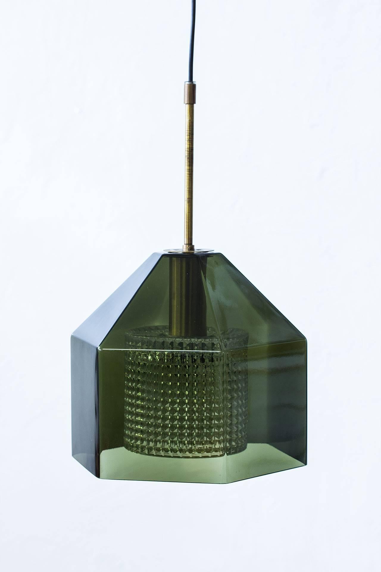 Scandinavian Modern Pair of Glass Pendants by Carl Fagerlund for Orrefors, Sweden, 1960s