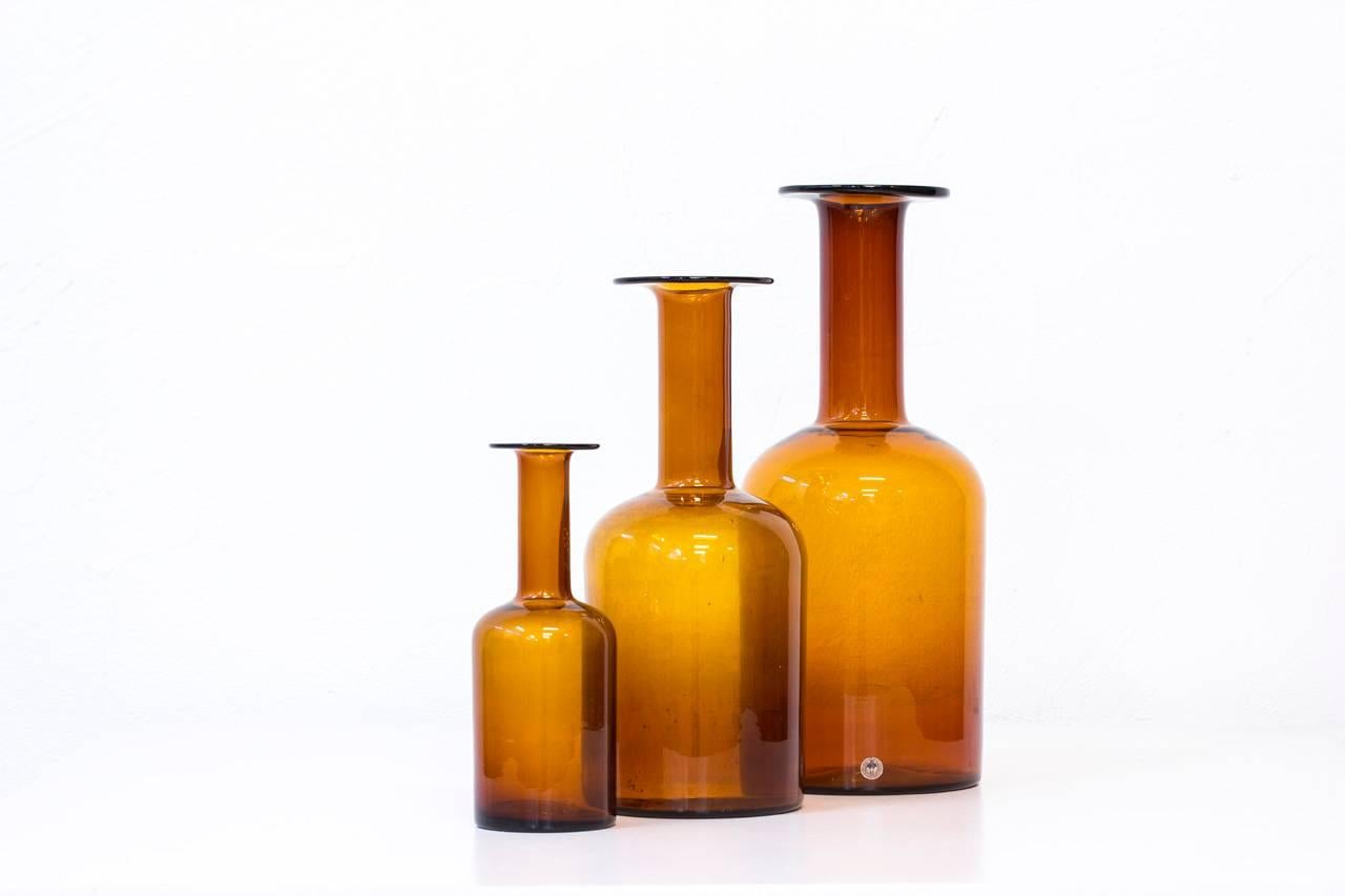 Scandinavian Modern Otto Breuer for Holmegaard Glass Bottle Set of Vases
