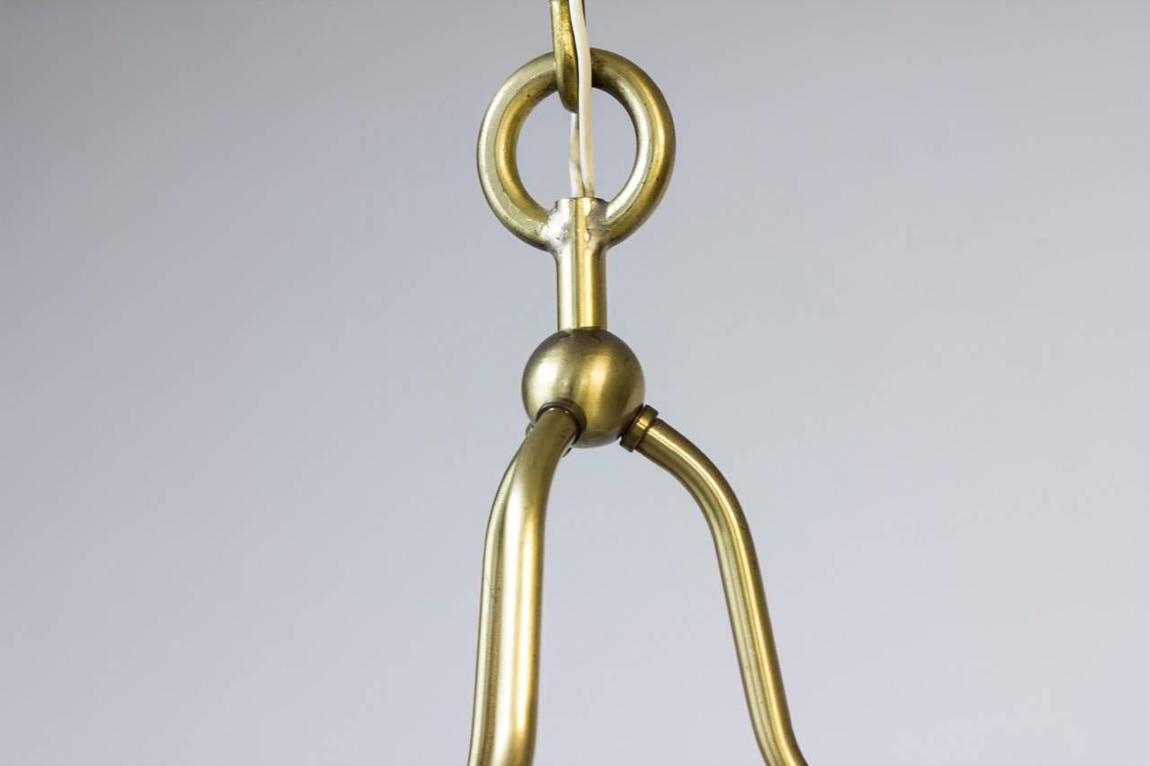 Swedish 1950s Brass and Opaline Pendant Light by Hans Bergström for ASEA, Sweden