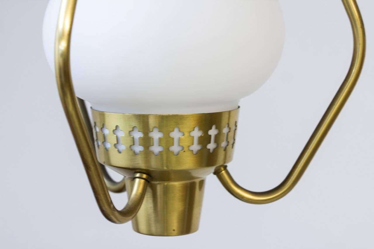 1950s Brass and Opaline Pendant Light by Hans Bergström for ASEA, Sweden 1
