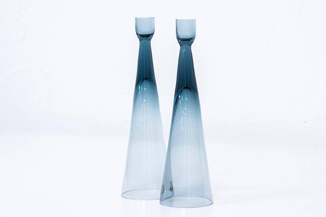 Swedish Rare 1960s Glass Candlesticks by Bengt Edenfalk, Sweden