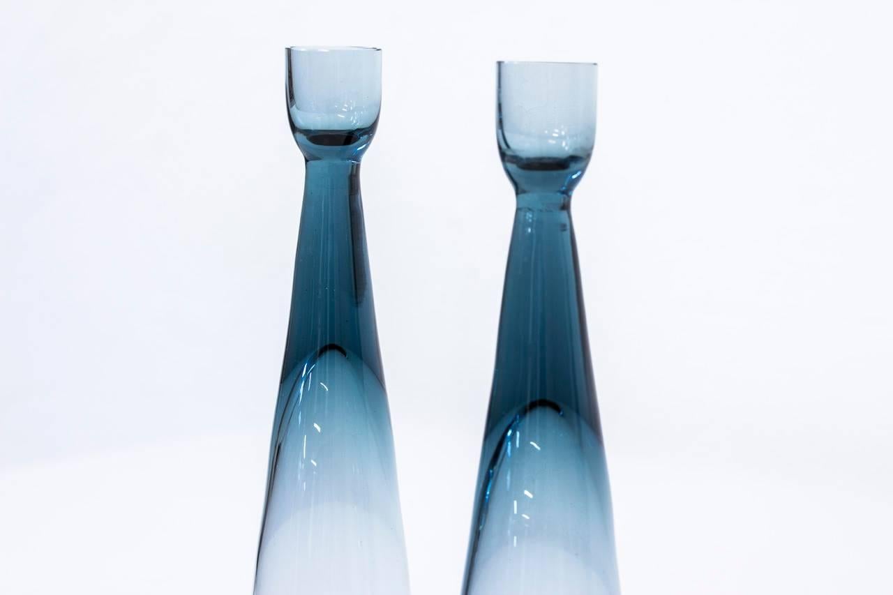 Rare 1960s Glass Candlesticks by Bengt Edenfalk, Sweden In Excellent Condition In Stockholm, SE