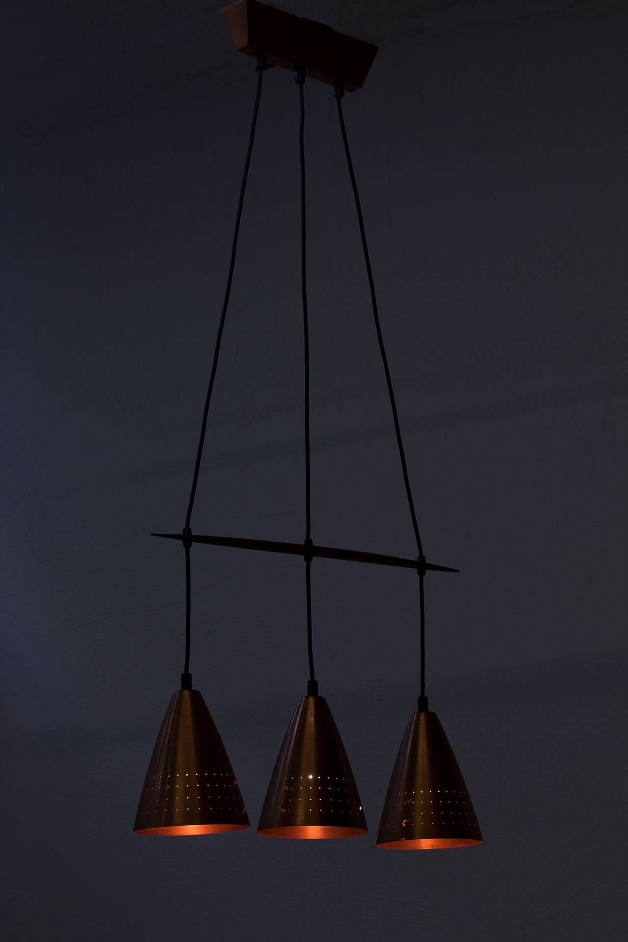 Scandinavian Modern Ceiling Lamp in Copper & Teak by Hans-Agne Jakobsson, Sweden 1