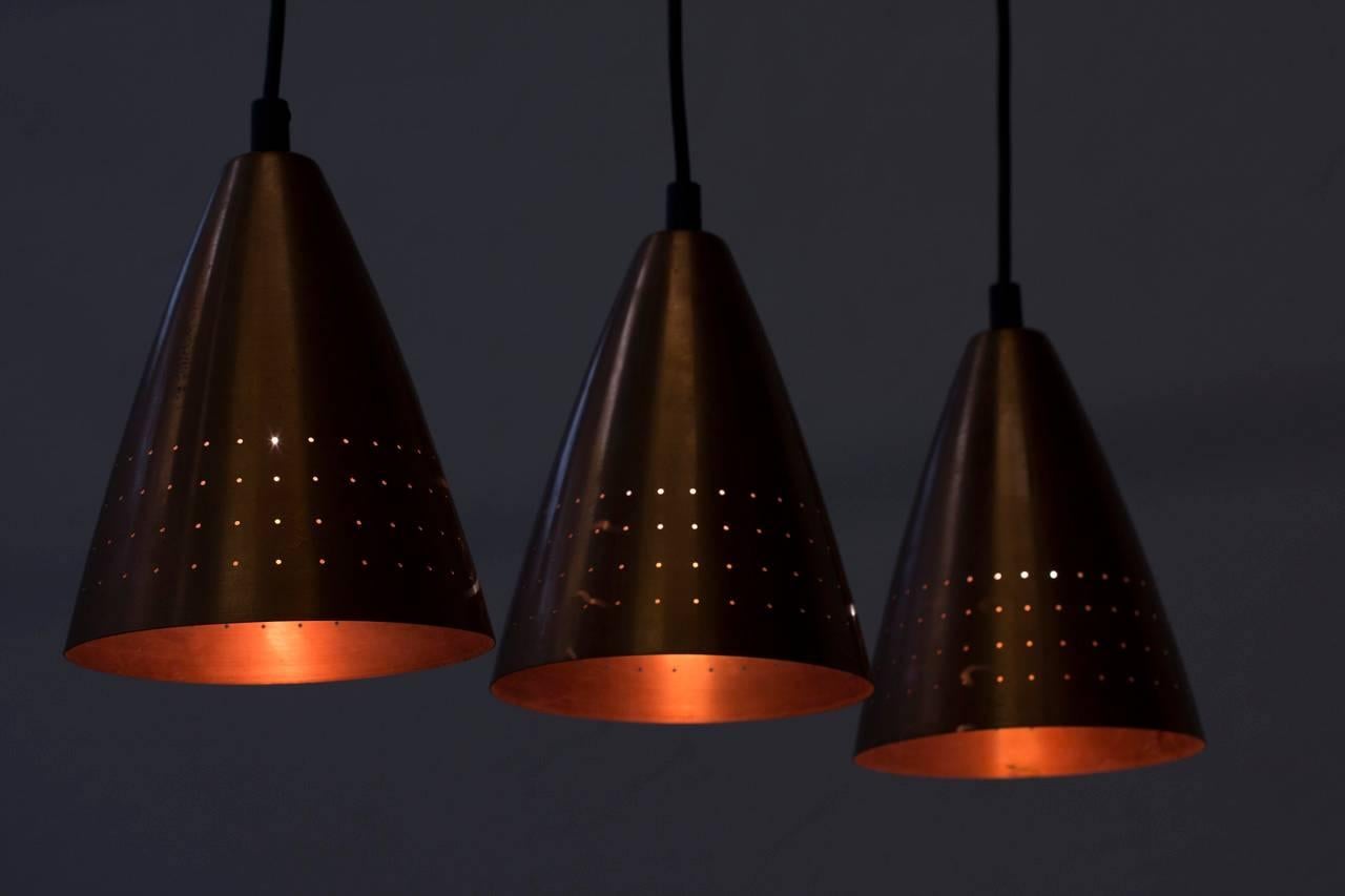 Scandinavian Modern Ceiling Lamp in Copper & Teak by Hans-Agne Jakobsson, Sweden 2