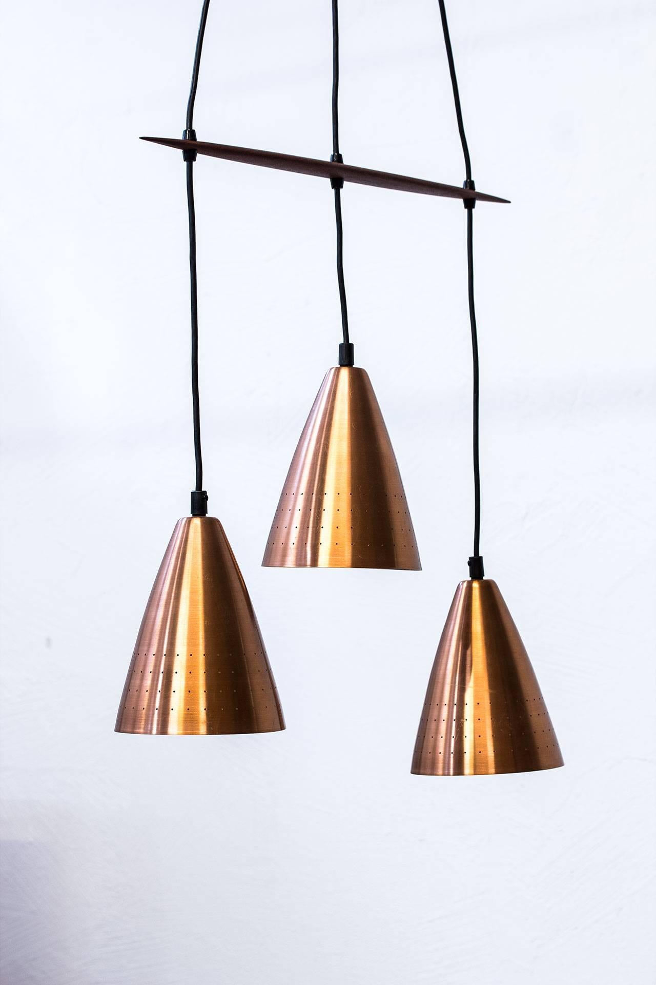 Scandinavian Modern Ceiling Lamp in Copper & Teak by Hans-Agne Jakobsson, Sweden 4