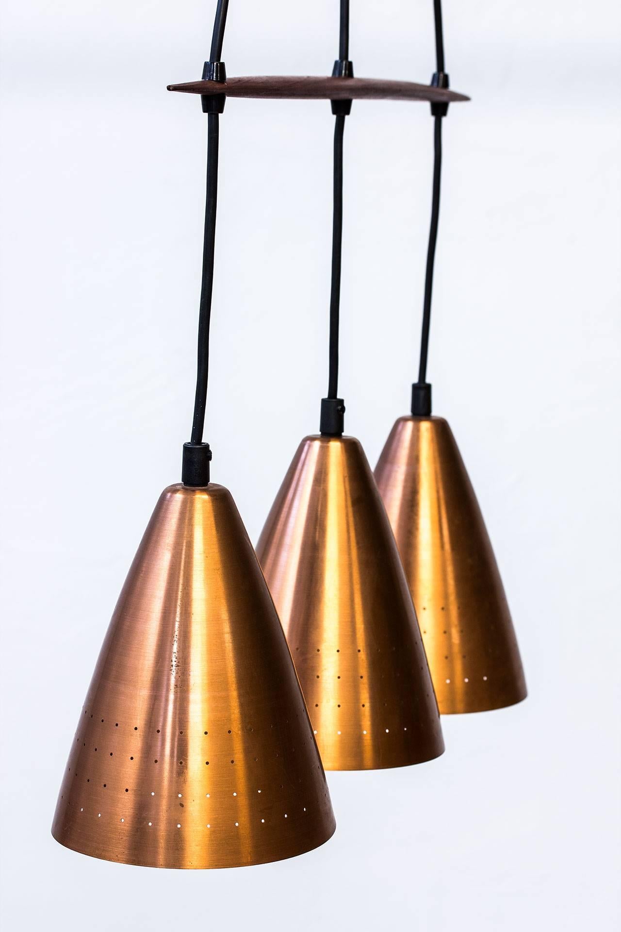 Scandinavian Modern Ceiling Lamp in Copper & Teak by Hans-Agne Jakobsson, Sweden In Excellent Condition In Stockholm, SE