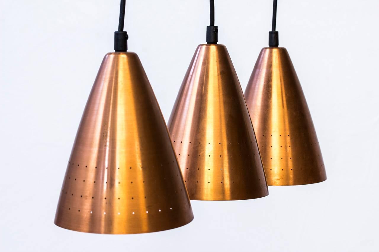 Mid-20th Century Scandinavian Modern Ceiling Lamp in Copper & Teak by Hans-Agne Jakobsson, Sweden