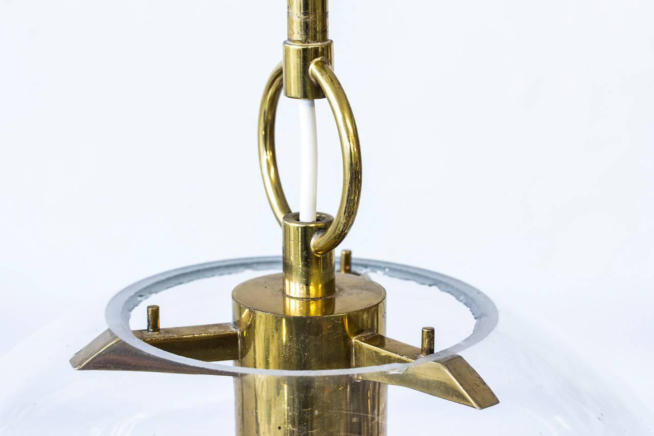 Scandinavian Modern Pair of Glass & Brass Pendant Lamps by Hans-Agne Jakobsson 1