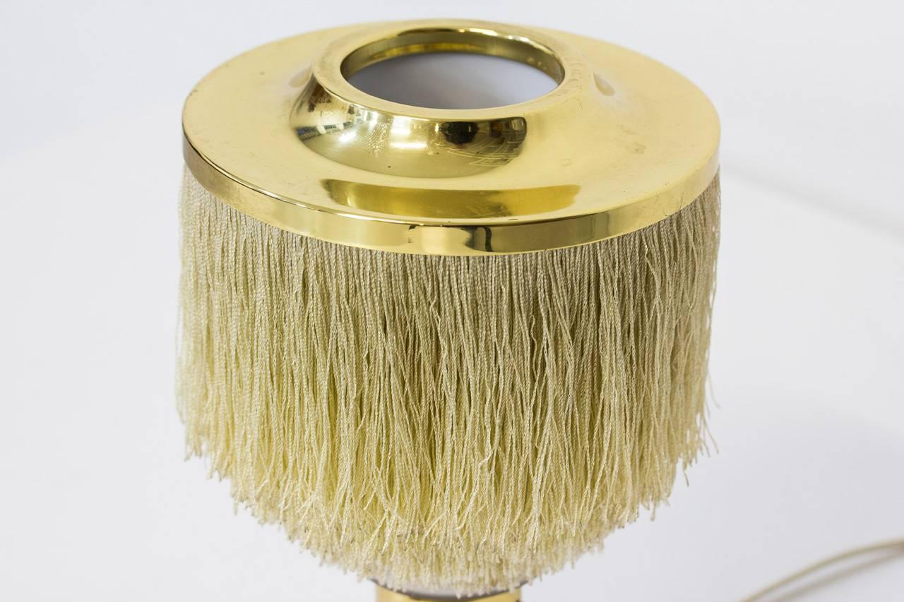 Swedish Hans-Agne Jakobsson Model B 145 Silk Fringes Brass and Opaline Glass Table Lamp