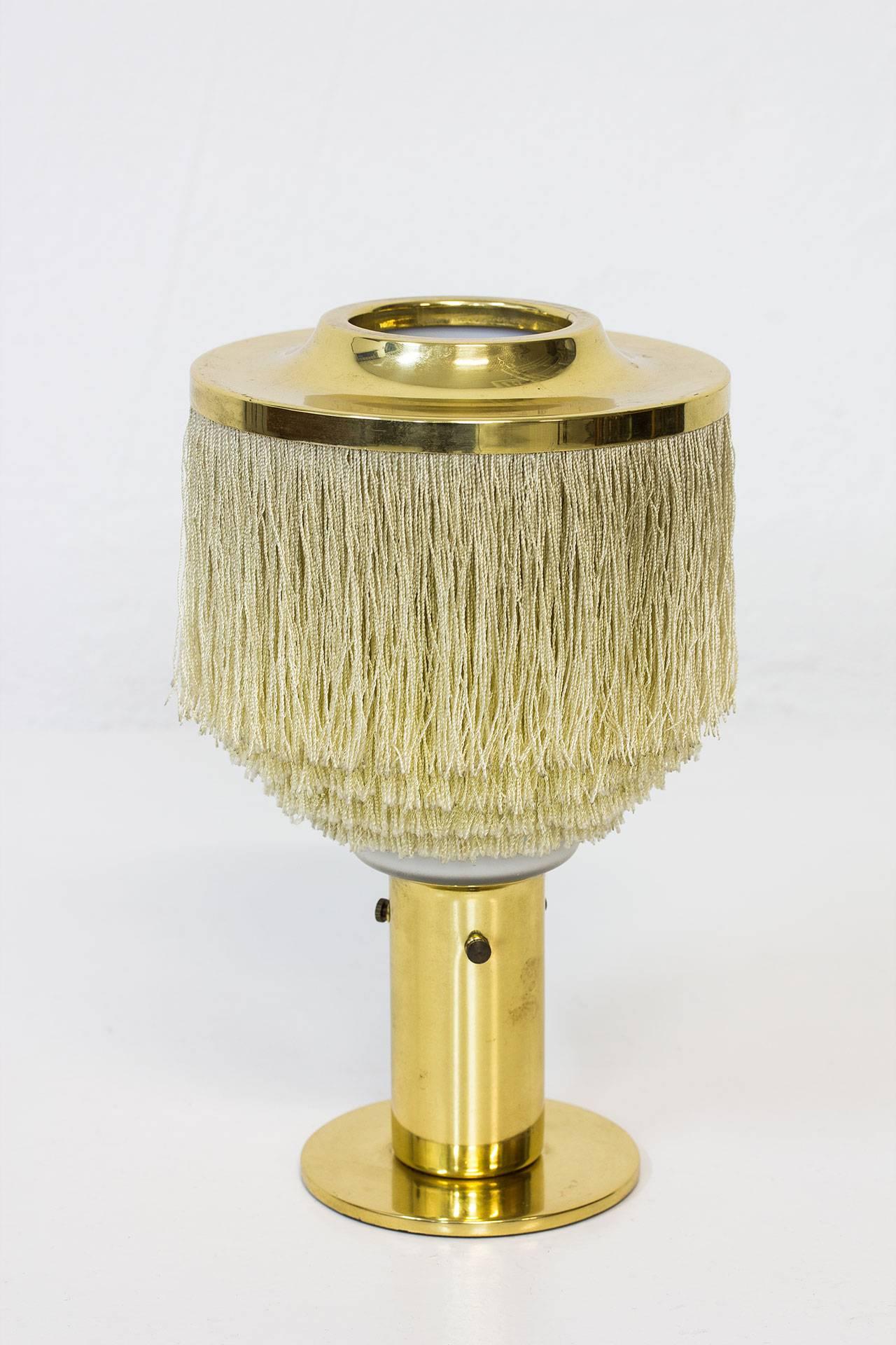 Scandinavian Modern Hans-Agne Jakobsson Model B 145 Silk Fringes Brass and Opaline Glass Table Lamp