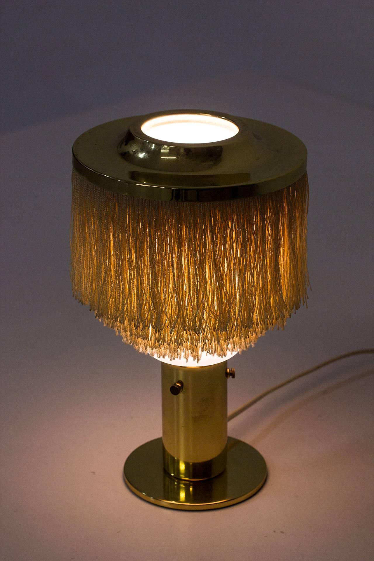 Hans-Agne Jakobsson Model B 145 Silk Fringes Brass and Opaline Glass Table Lamp 1