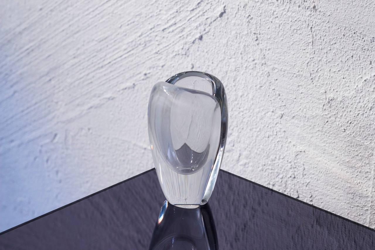Small “KF 106? USVA (mist) glass vase by Kaj Franck for Nuutajärvi Notsjö in Finland. Lobed vase in foamy glass cased in clear. Engraved “K.Franck Nuutajärvi Nottsjö - 57?.
