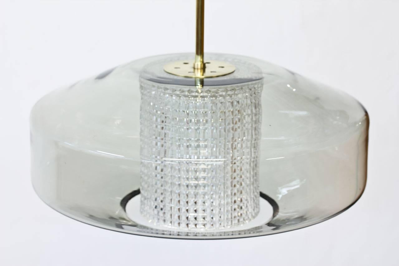 Swedish Pendant Lamp in Glass and Brass by Carl Fagerlund for Orrefors, 1960s In Good Condition In Stockholm, SE