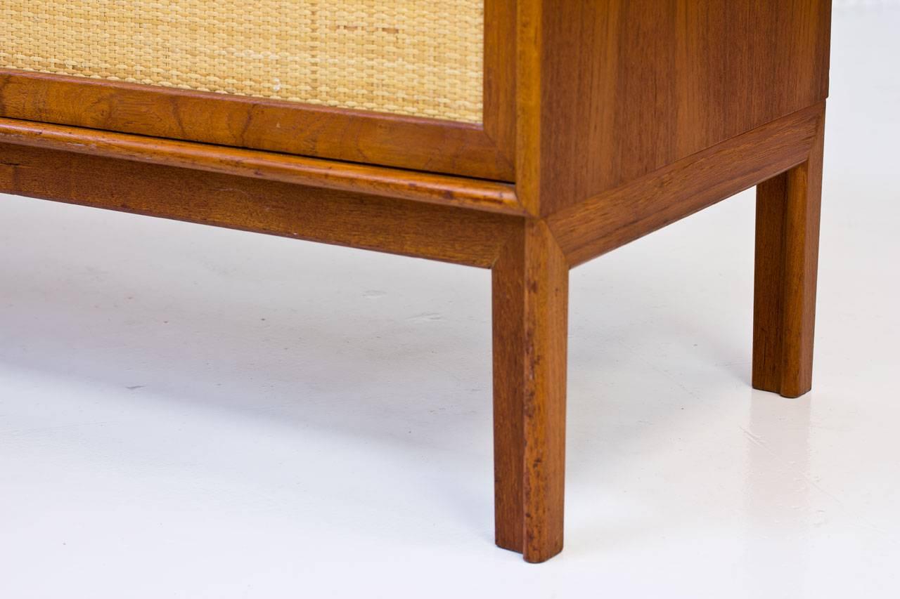 Brass Swedish Teak and Rattan Sideboard by Alf Svensson for Bjästa Möbelfabrik, 1960s