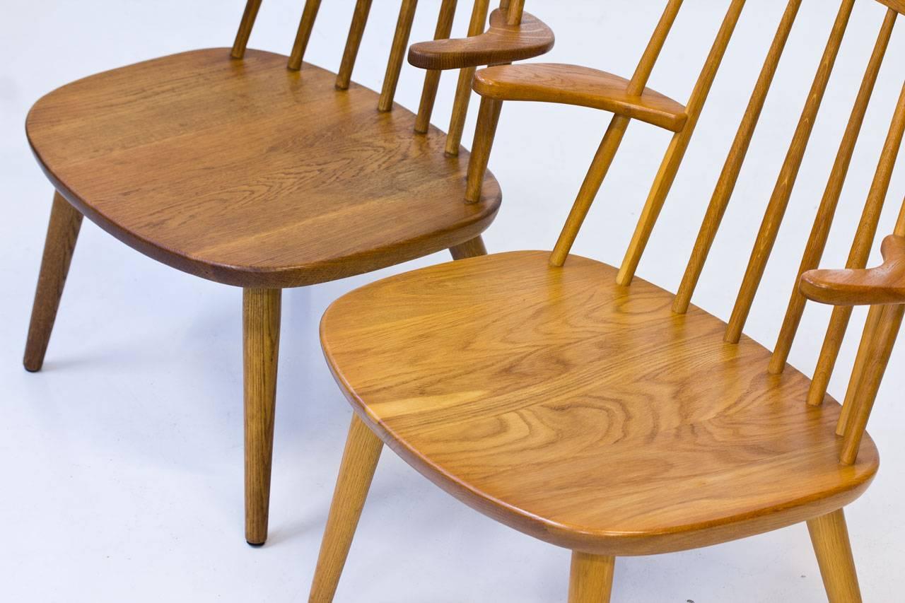 Pair of Scandinavian Modern Easy Chairs in Oak by Yngve Ekström, Sweden, 1960s 4