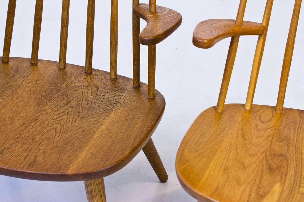 Pair of Scandinavian Modern Easy Chairs in Oak by Yngve Ekström, Sweden, 1960s 6