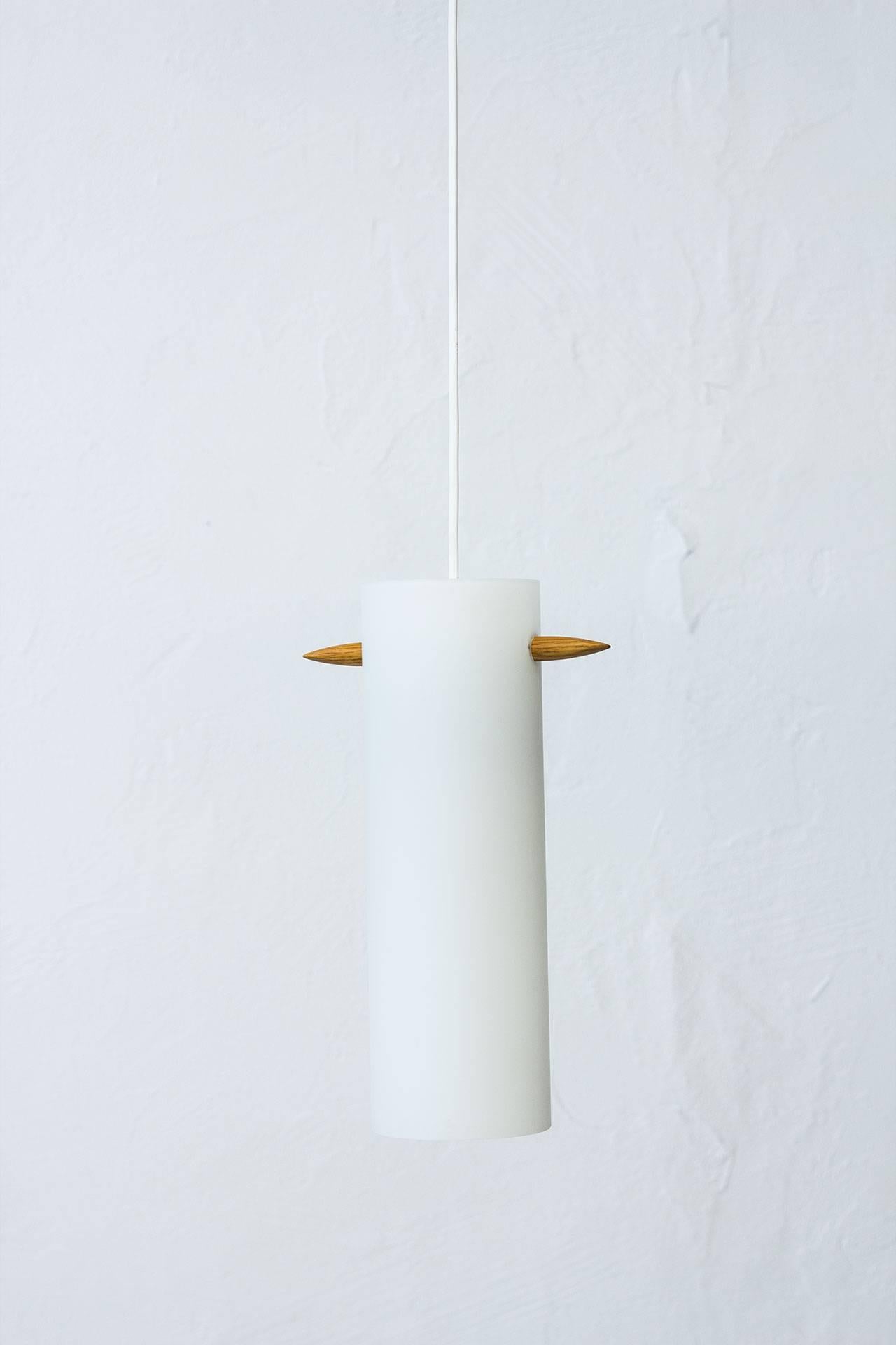 Swedish Glass and Oak Pendant Lamp by Uno & Östen Kristiansson for Luxus, 1950s 1