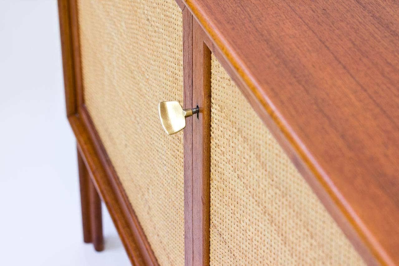 Scandinavian Modern Swedish Teak and Rattan Sideboard by Alf Svensson for Bjästa Möbelfabrik, 1960s