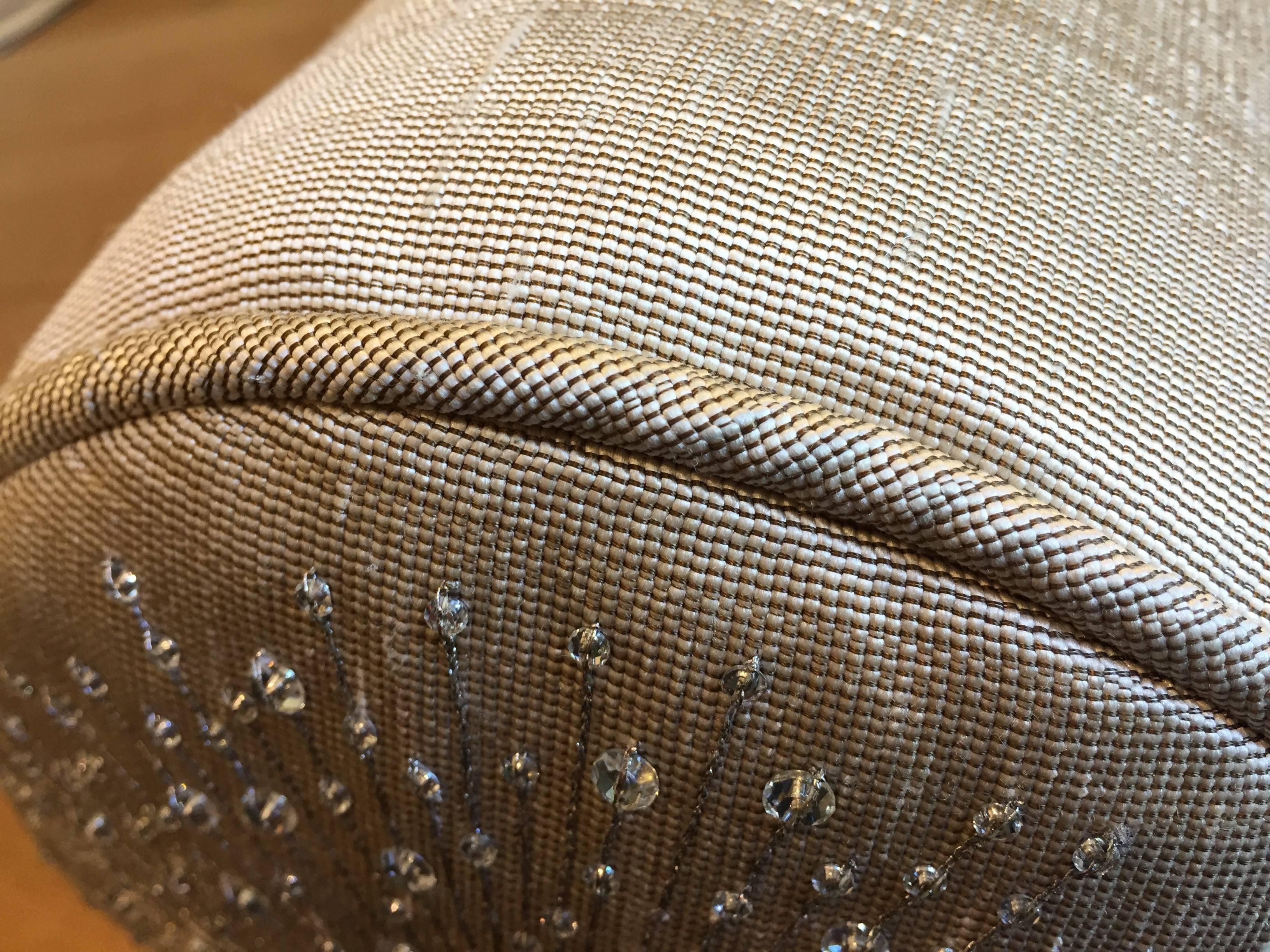 English Pair of Silk Bolster Cushions, Star Burst Design and Swarovski Crystals