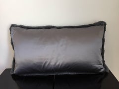 Cushion Fur Rabbit and Silk Satin Colour Silver Grey