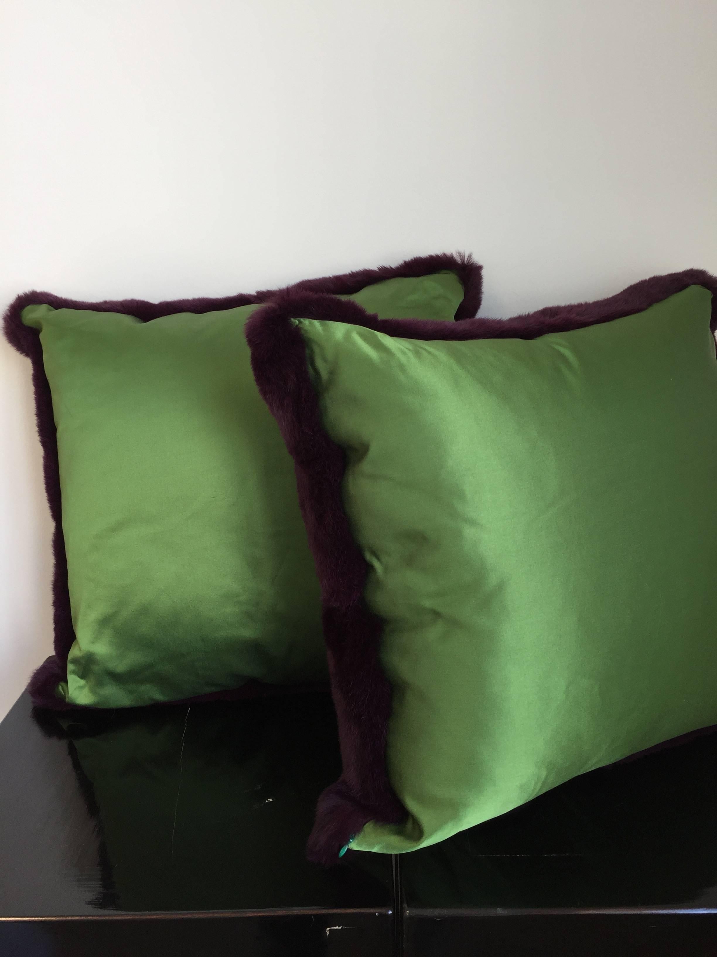 purple and green cushions