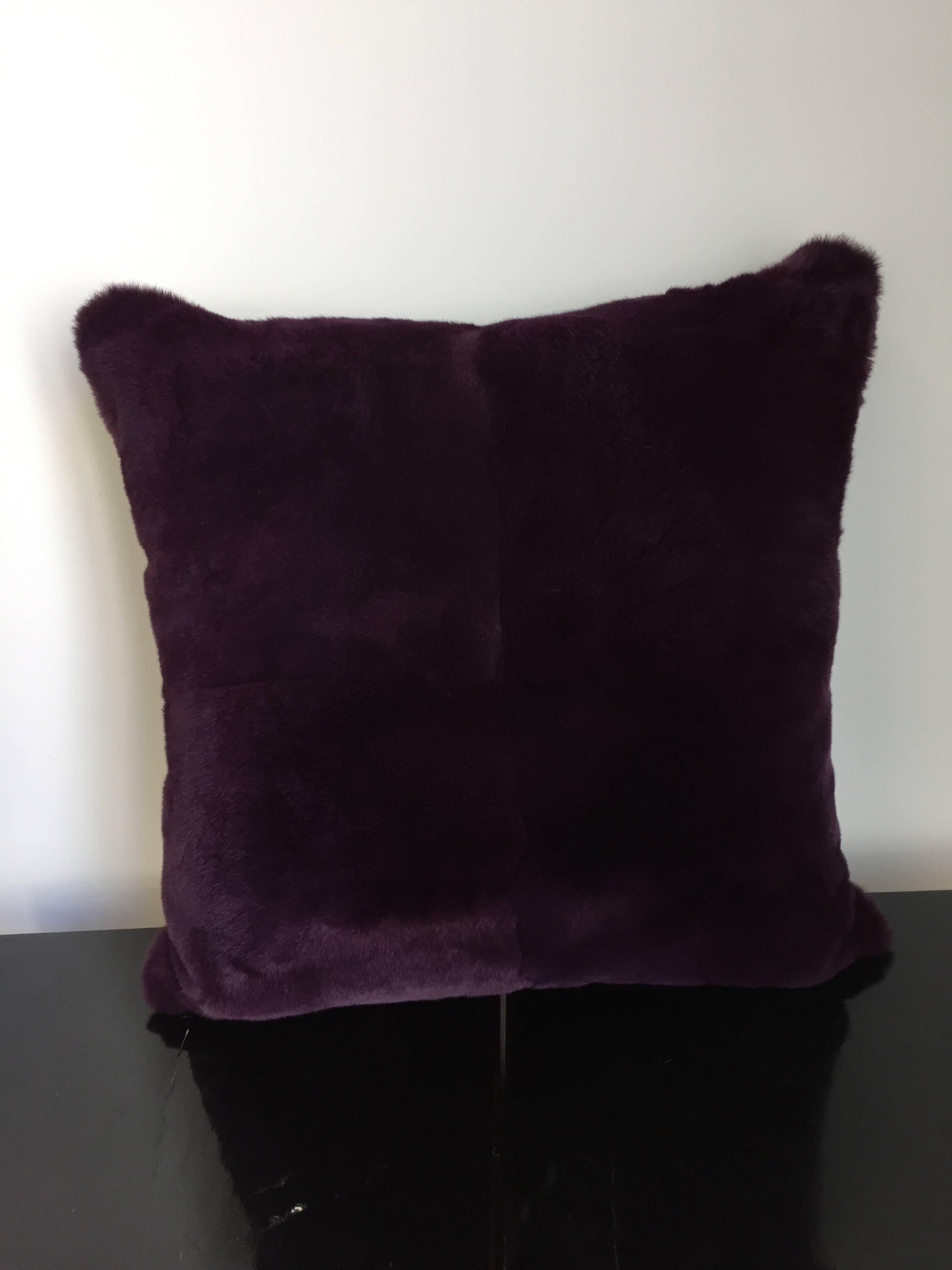 German Rex Rabbit Fur Cushions Color Purple Silk Satin Color Green