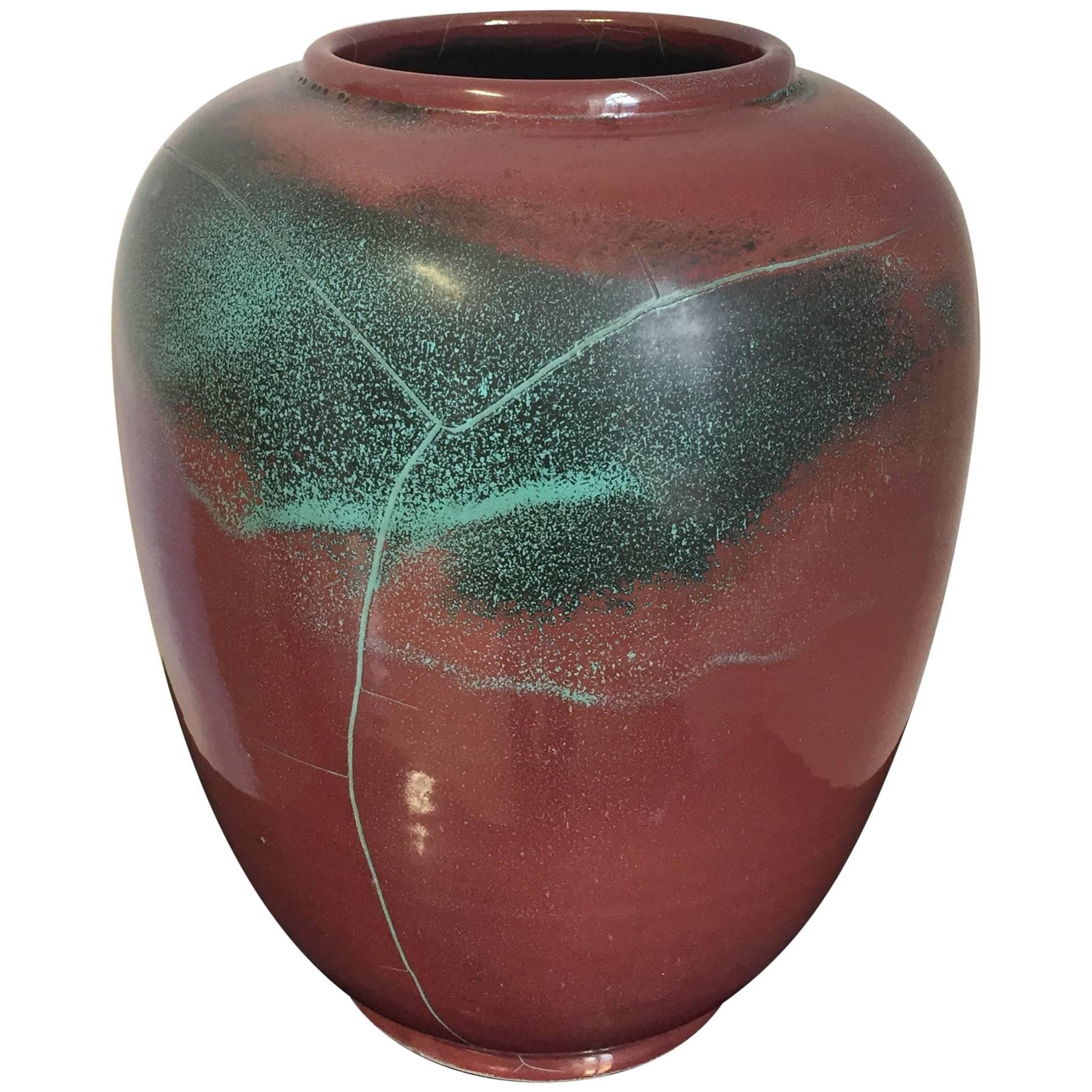 Table Vase By Richard Uhlemeyer Color Terracotta Red and Green 1940s Style