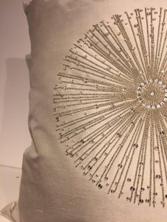 Silk Cushion Starburst Hand Embroidery Swarovski Crystals Silk Color New Dawn
