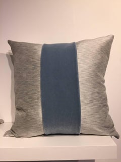 Silk Cushions Mohair Centre Stripe Colour Ice Blue and Oyster