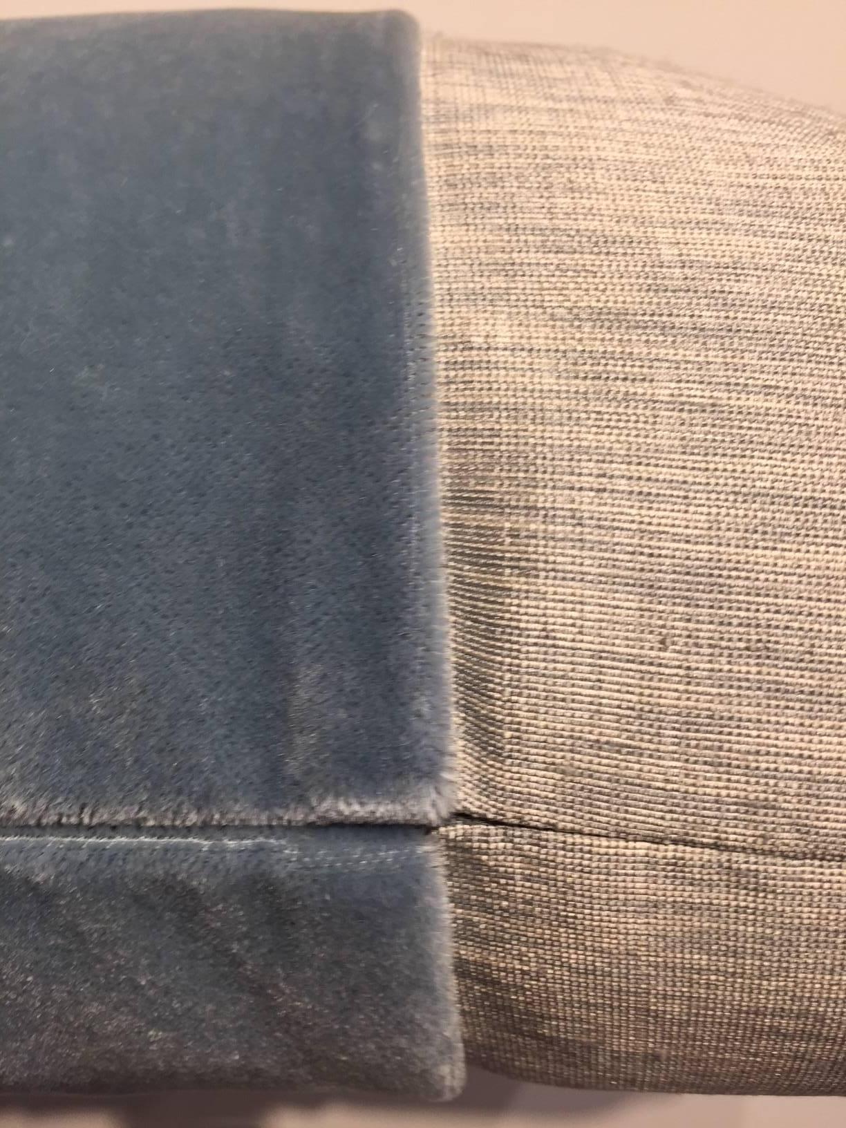 Modern Silk Cushions Mohair Centre Stripe Colour Ice Blue and Oyster
