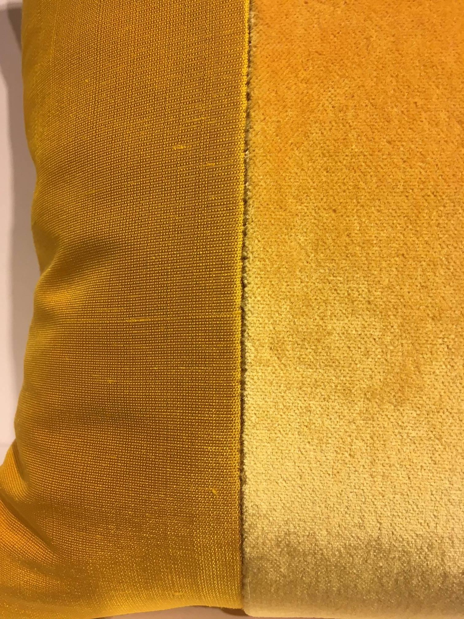 Modern Silk Cushions Mohair Centre Stripe Color Sun Yellow