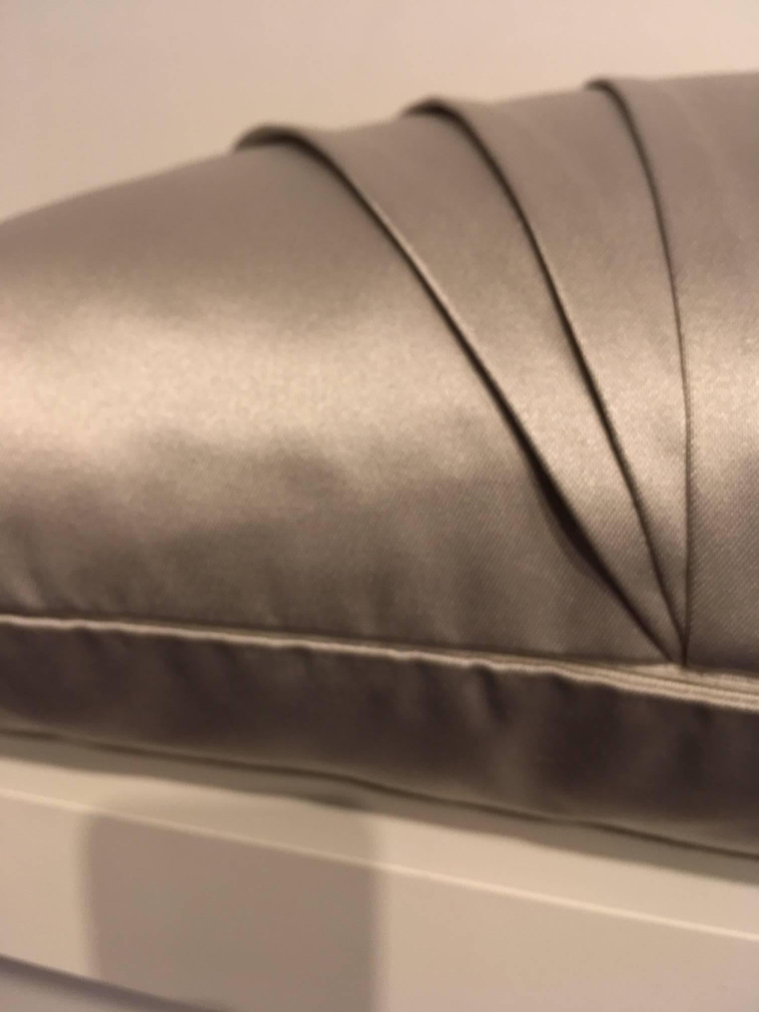 German Silk Cushion Fan Pleat Detail Colour Silver Grey Rectangular