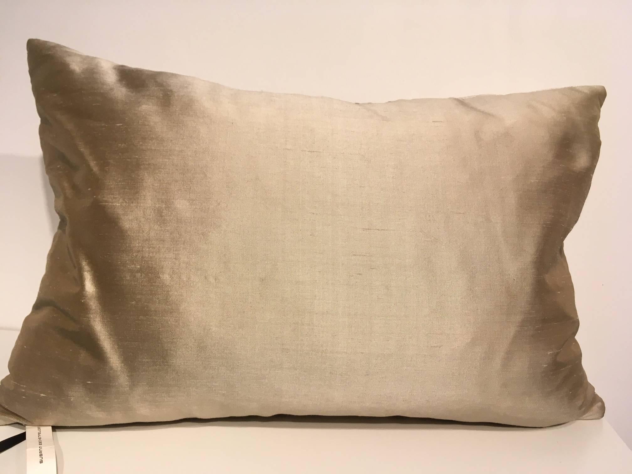 Modern Silk Cushion Pleated Centre Stripe Detail Color Pure Platinum Rip Fabric