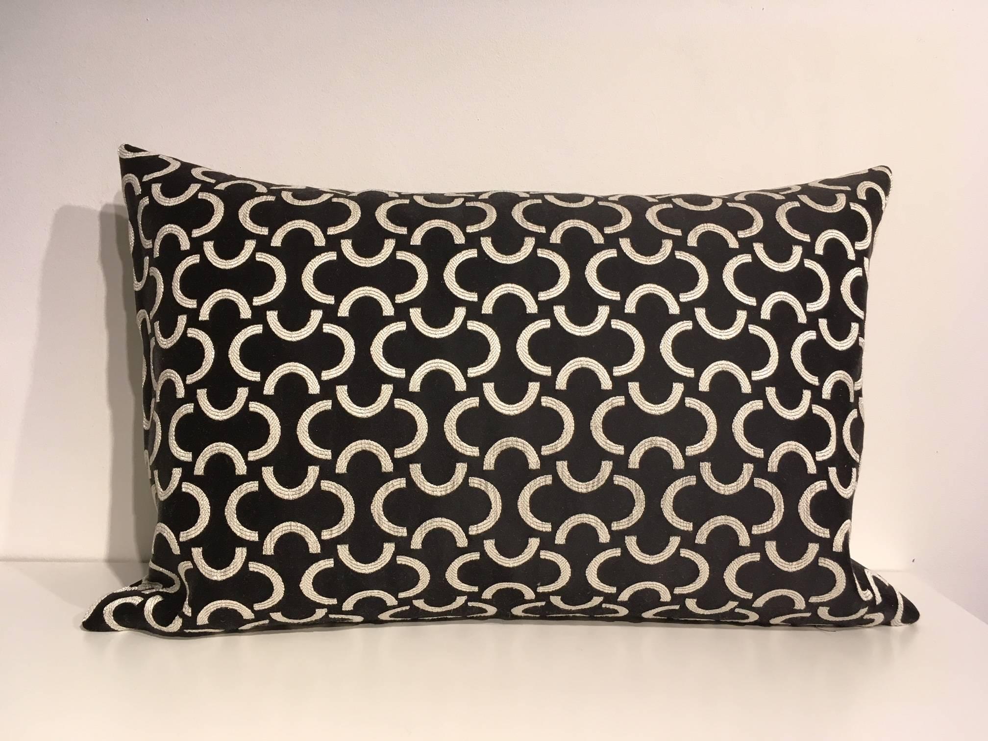 Modern Cushions Silk and Cotton Jacquard Abstract Pattern Colour Black and Ivory