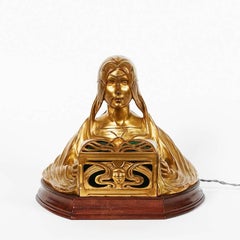 Art Nouveau Bronze Sculpture of Young Girl Holding a Light Box by Micael Levy