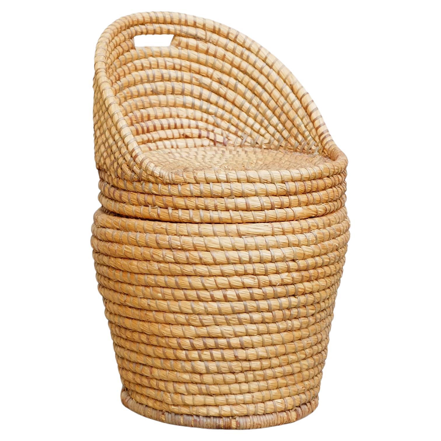Bohemian Rattan Bedroom Chair - Reeded Hand Woven Straw Basket Chair