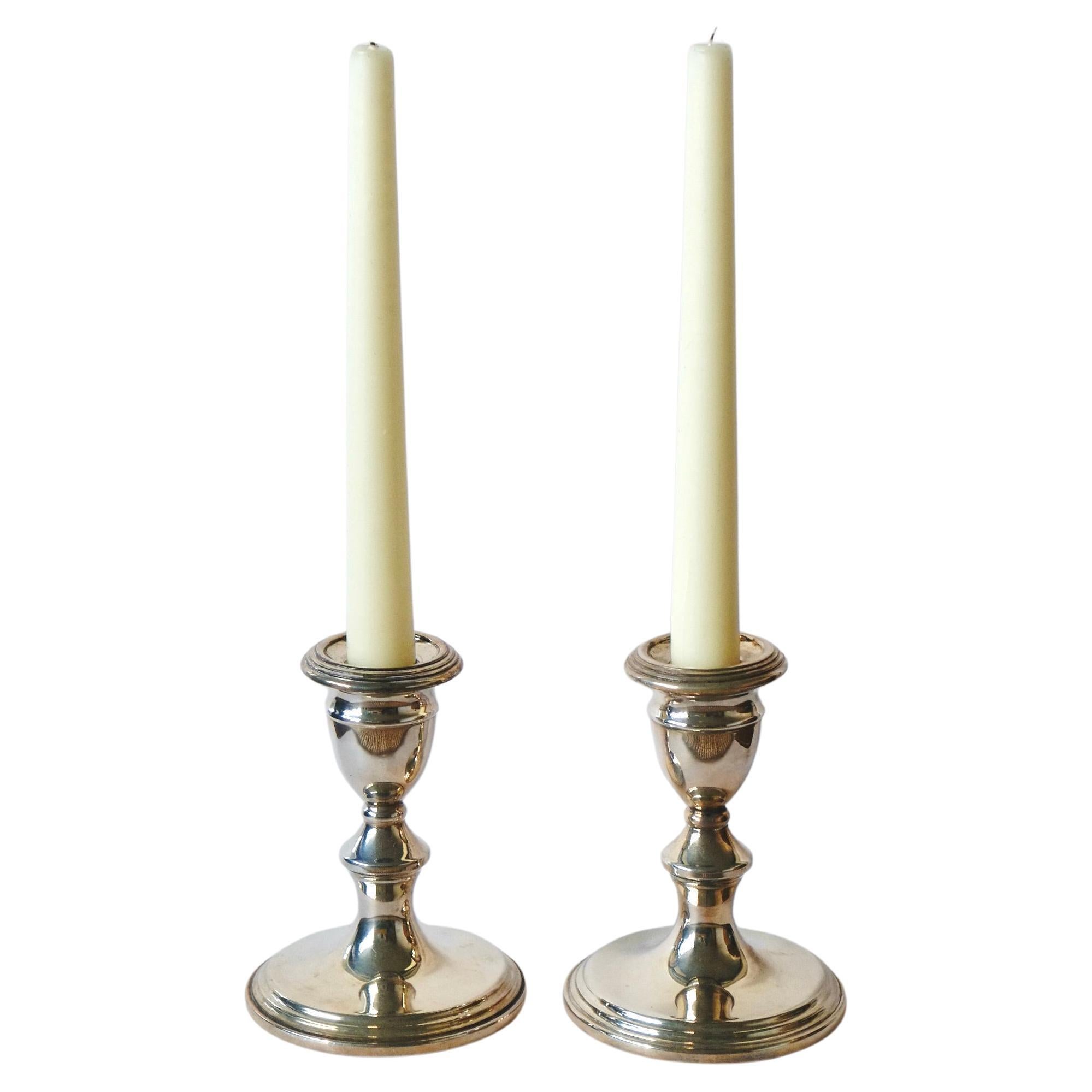 A Pair of Antique Silver on Copper Candle Holders Made in England For Sale