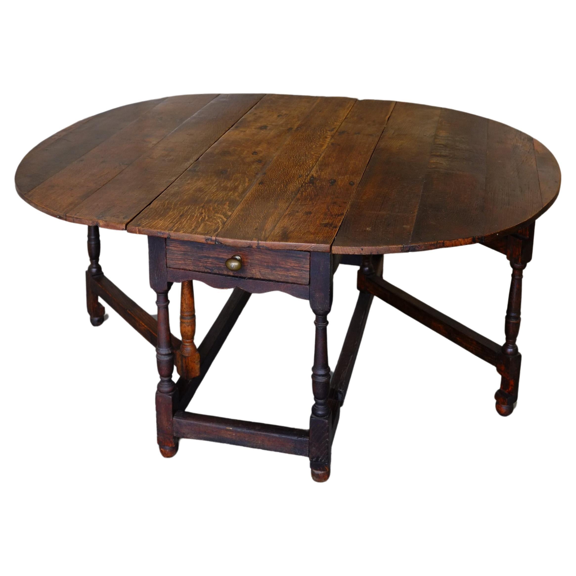 19th Century English Oak Plank Top, Drop Leaf, Large Wide Oval Dining Table For Sale