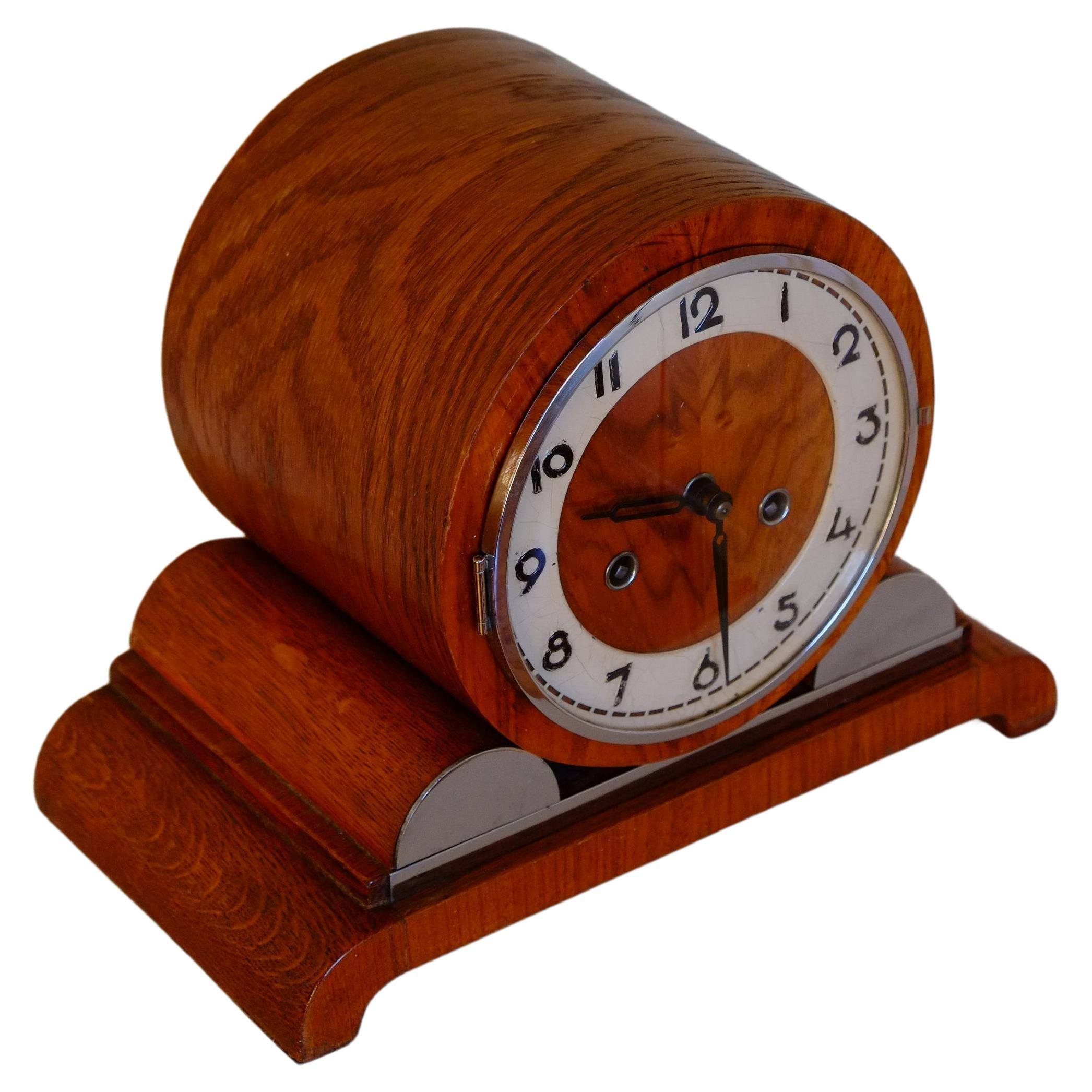 Rare Large Hermle German Bauhaus Wooden Mantle Clock with Chimes