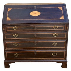 English Antique Georgian Inlaid Solid Oak Bureau / Secretaire c.1800
