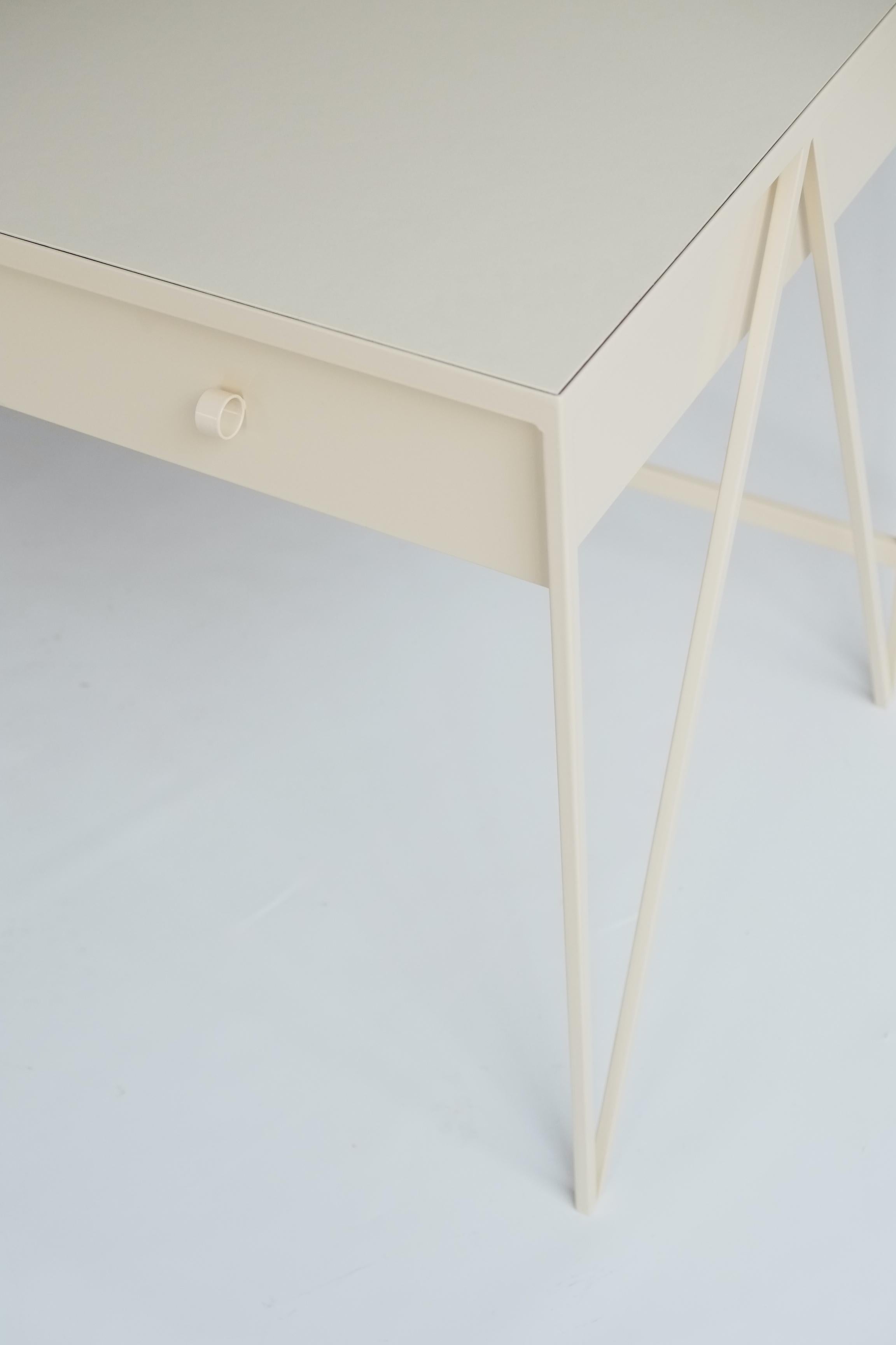 English Compact Cream Study Desk with Natural Linoleum Table Top & Drawer, Customisable For Sale