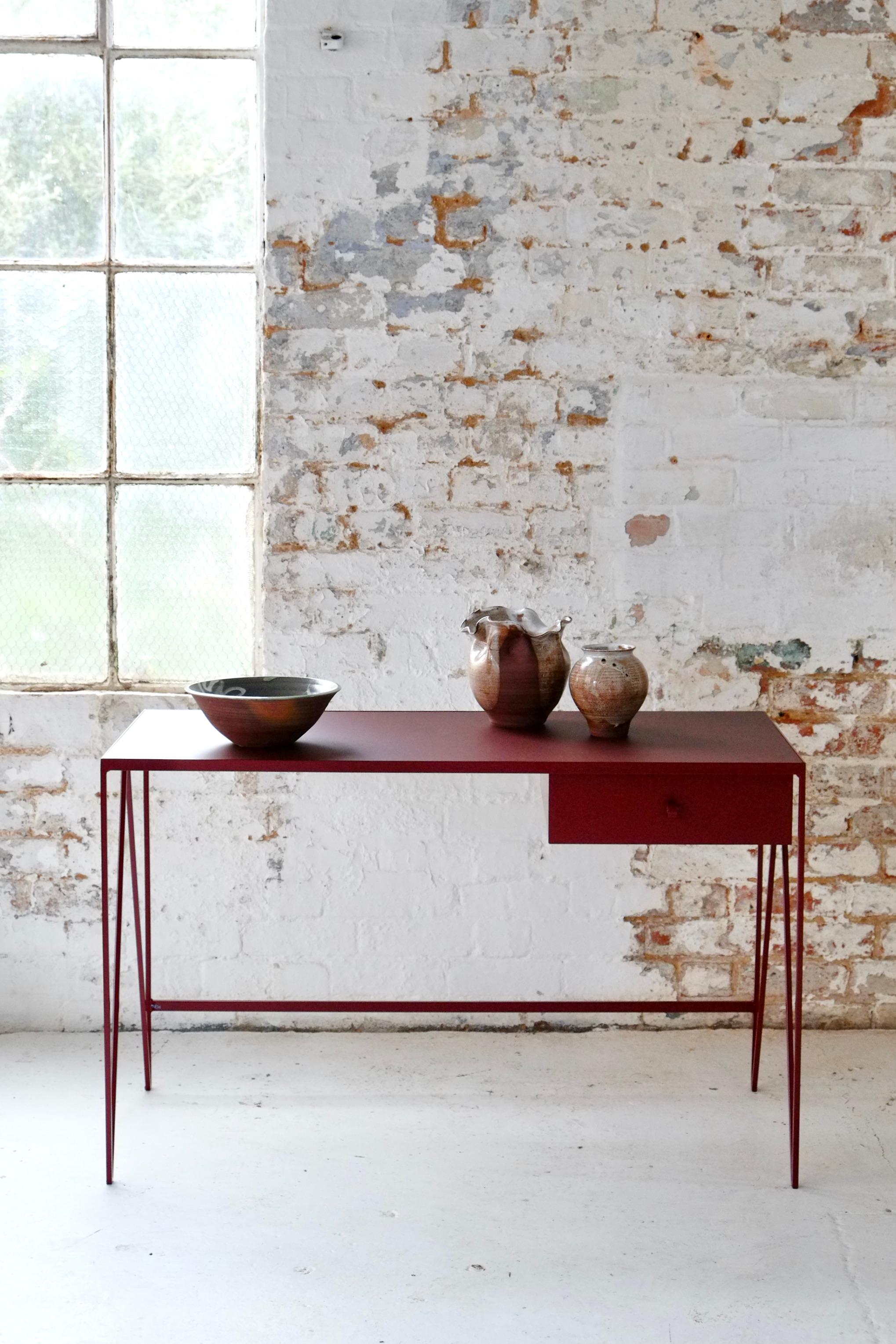 Contemporary Compact Cream Study Desk with Natural Linoleum Table Top & Drawer, Customisable For Sale
